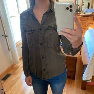 Divided H&M Army Green Button-Down Top